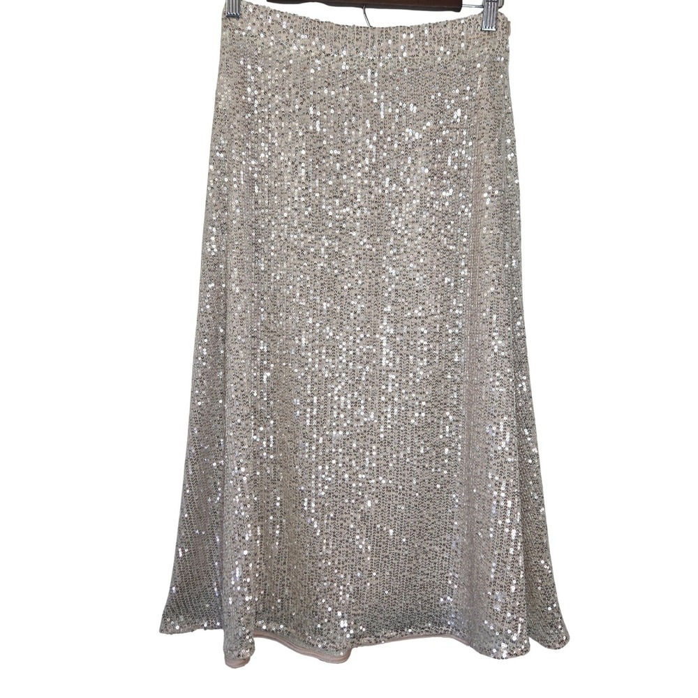 Sunday In Brooklyn Sequin Skirt Womens XS Champagne Midi Party Holiday Evening‎